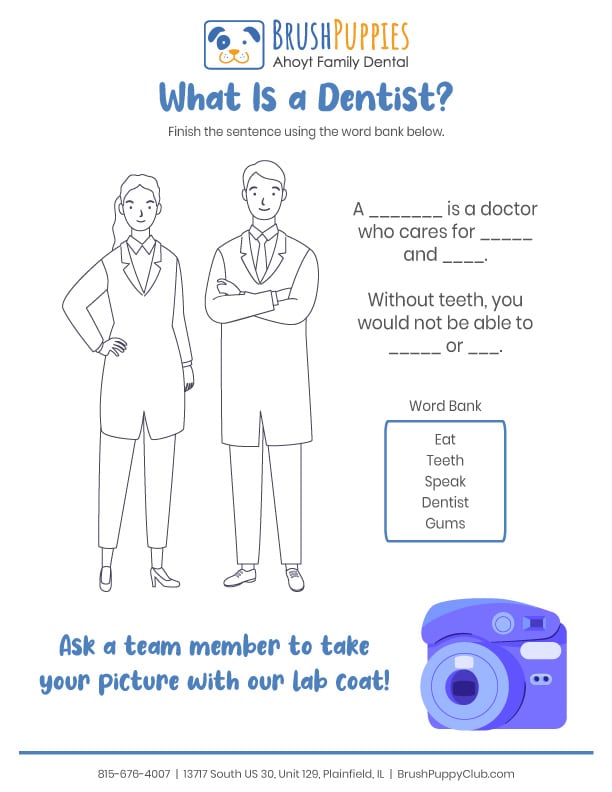 Worksheet to understand what a dentist